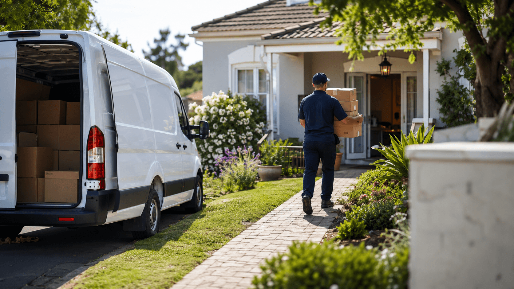 A courier delivering international parcels to a South African home